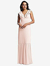 Front View Thumbnail - Blush Tiered Ruffle Plunge Neck Open-Back Maxi Dress with Deep Ruffle Skirt