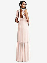 Rear View Thumbnail - Blush Tiered Ruffle Plunge Neck Open-Back Maxi Dress with Deep Ruffle Skirt