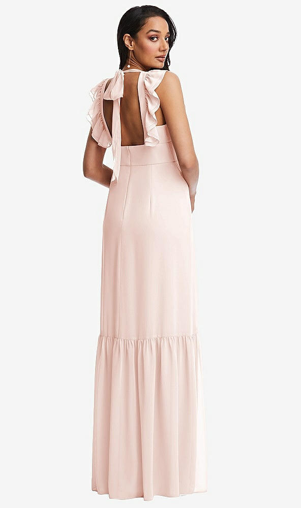 Back View - Blush Tiered Ruffle Plunge Neck Open-Back Maxi Dress with Deep Ruffle Skirt
