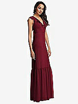 Side View Thumbnail - Burgundy Tiered Ruffle Plunge Neck Open-Back Maxi Dress with Deep Ruffle Skirt