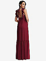 Rear View Thumbnail - Burgundy Tiered Ruffle Plunge Neck Open-Back Maxi Dress with Deep Ruffle Skirt