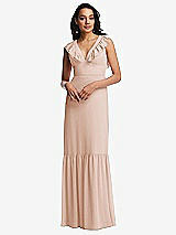 Front View Thumbnail - Cameo Tiered Ruffle Plunge Neck Open-Back Maxi Dress with Deep Ruffle Skirt