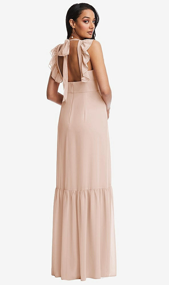 Back View - Cameo Tiered Ruffle Plunge Neck Open-Back Maxi Dress with Deep Ruffle Skirt