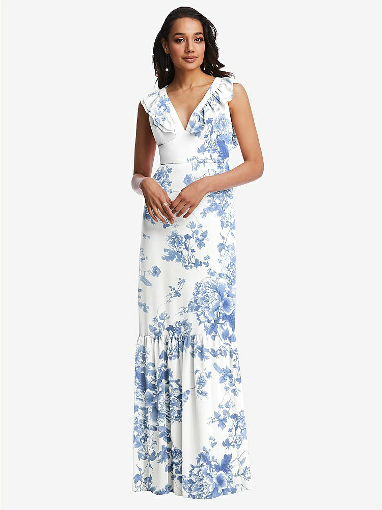 Flutter Sleeve Cutout Tie-back Maxi Bridesmaid Dress With Tiered