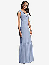 Side View Thumbnail - Sky Blue Tiered Ruffle Plunge Neck Open-Back Maxi Dress with Deep Ruffle Skirt