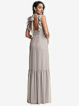 Rear View Thumbnail - Taupe Tiered Ruffle Plunge Neck Open-Back Maxi Dress with Deep Ruffle Skirt