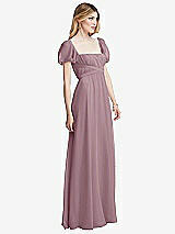 Side View Thumbnail - Dusty Rose Regency Empire Waist Puff Sleeve Chiffon Maxi Dress