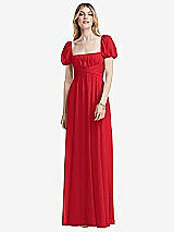 Front View Thumbnail - Parisian Red Regency Empire Waist Puff Sleeve Chiffon Maxi Dress