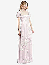 Side View Thumbnail - Watercolor Print Regency Empire Waist Puff Sleeve Chiffon Maxi Dress
