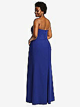 Rear View Thumbnail - Cobalt Blue Strapless Pleated Faux Wrap Trumpet Gown with Front Slit