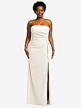 Front View Thumbnail - Ivory Strapless Pleated Faux Wrap Trumpet Gown with Front Slit
