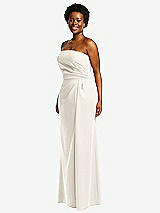 Side View Thumbnail - Ivory Strapless Pleated Faux Wrap Trumpet Gown with Front Slit