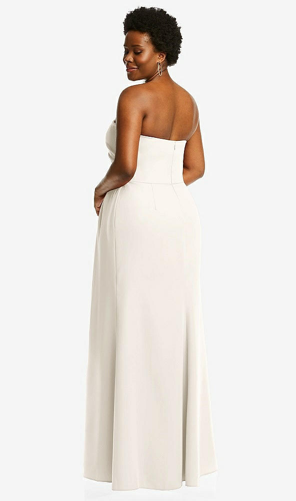 Back View - Ivory Strapless Pleated Faux Wrap Trumpet Gown with Front Slit