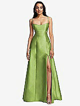 Front View Thumbnail - Mojito Open Neckline Cutout Satin Twill A-Line Gown with Pockets
