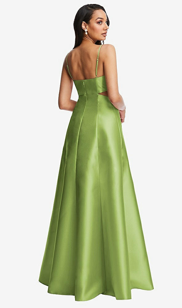 Back View - Mojito Open Neckline Cutout Satin Twill A-Line Gown with Pockets