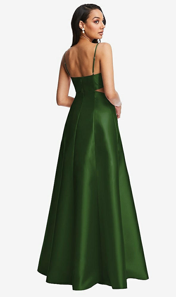 Back View - Celtic Open Neckline Cutout Satin Twill A-Line Gown with Pockets
