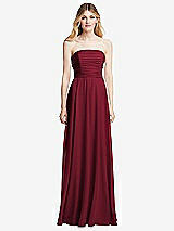 Front View Thumbnail - Burgundy Shirred Bodice Strapless Chiffon Maxi Dress with Optional Straps