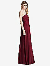 Side View Thumbnail - Burgundy Shirred Bodice Strapless Chiffon Maxi Dress with Optional Straps