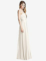 Side View Thumbnail - Ivory Shirred Bodice Strapless Chiffon Maxi Dress with Optional Straps