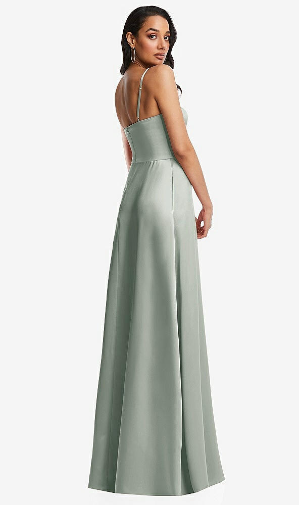 Back View - Willow Green Bustier A-Line Maxi Dress with Adjustable Spaghetti Straps