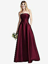 Alt View 1 Thumbnail - Cabernet Strapless Bias Cuff Bodice Satin Gown with Pockets