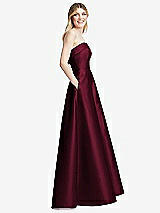 Side View Thumbnail - Cabernet Strapless Bias Cuff Bodice Satin Gown with Pockets