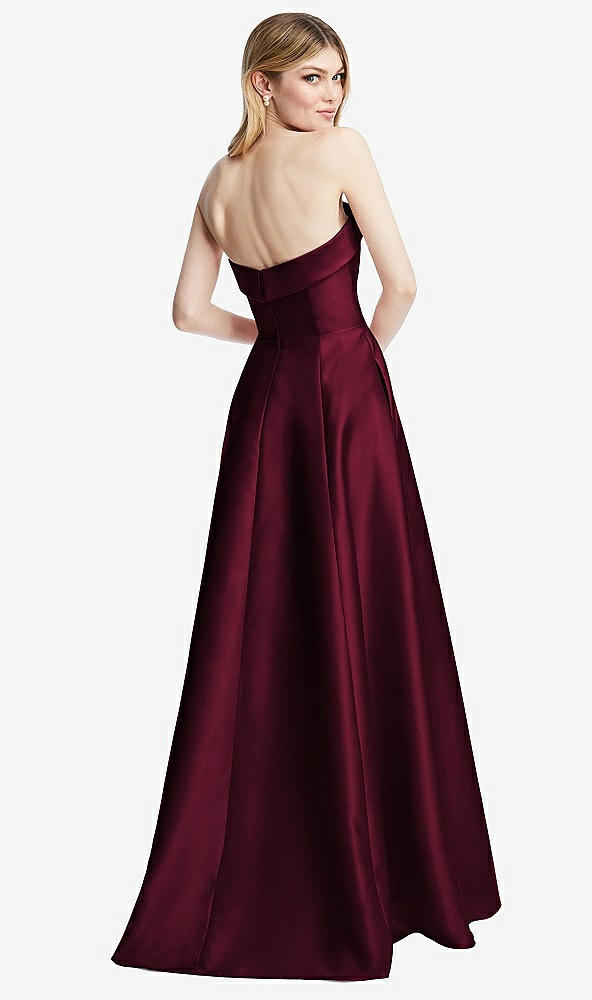 Back View - Cabernet Strapless Bias Cuff Bodice Satin Gown with Pockets