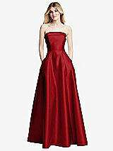 Front View Thumbnail - Garnet Strapless Bias Cuff Bodice Satin Gown with Pockets