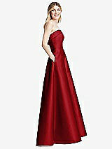 Side View Thumbnail - Garnet Strapless Bias Cuff Bodice Satin Gown with Pockets