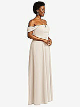 Alt View 3 Thumbnail - Oat Off-the-Shoulder Pleated Cap Sleeve A-line Maxi Dress