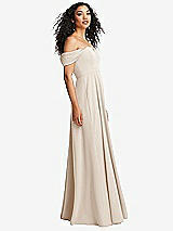 Side View Thumbnail - Oat Off-the-Shoulder Pleated Cap Sleeve A-line Maxi Dress