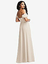 Rear View Thumbnail - Oat Off-the-Shoulder Pleated Cap Sleeve A-line Maxi Dress