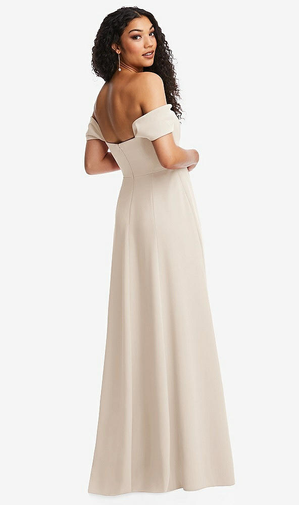 Back View - Oat Off-the-Shoulder Pleated Cap Sleeve A-line Maxi Dress