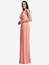 Side View Thumbnail - Rose - PANTONE Rose Quartz Pleated V-Neck Closed Back Trumpet Gown with Draped Front Slit