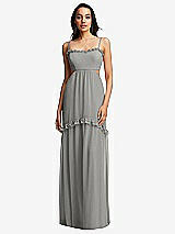 Front View Thumbnail - Chelsea Gray Ruffle-Trimmed Cutout Tie-Back Maxi Dress with Tiered Skirt