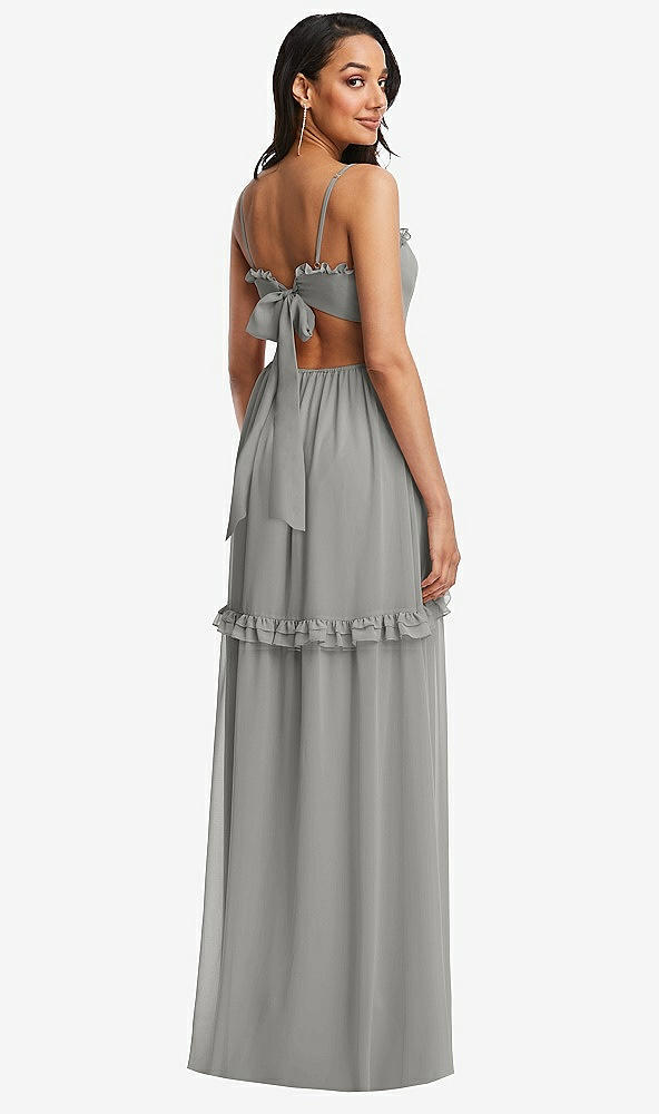 Back View - Chelsea Gray Ruffle-Trimmed Cutout Tie-Back Maxi Dress with Tiered Skirt