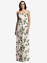Front View Thumbnail - Palm Beach Print Ruffle-Trimmed Cutout Tie-Back Maxi Dress with Tiered Skirt