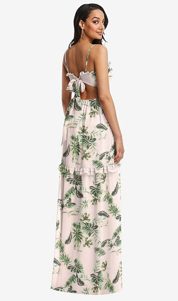 Back View - Palm Beach Print Ruffle-Trimmed Cutout Tie-Back Maxi Dress with Tiered Skirt