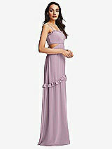 Side View Thumbnail - Suede Rose Ruffle-Trimmed Cutout Tie-Back Maxi Dress with Tiered Skirt