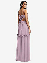 Rear View Thumbnail - Suede Rose Ruffle-Trimmed Cutout Tie-Back Maxi Dress with Tiered Skirt