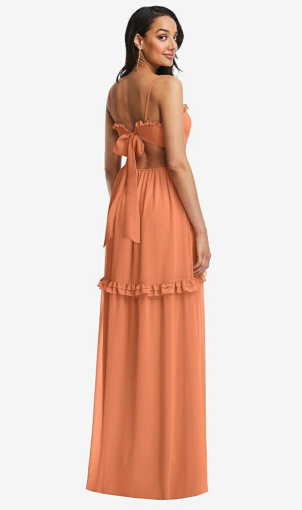 Back View - Sweet Melon Ruffle-Trimmed Cutout Tie-Back Maxi Dress with Tiered Skirt