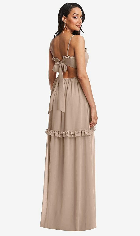 Back View - Topaz Ruffle-Trimmed Cutout Tie-Back Maxi Dress with Tiered Skirt