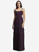 Front View Thumbnail - Aubergine Ruffle-Trimmed Cutout Tie-Back Maxi Dress with Tiered Skirt