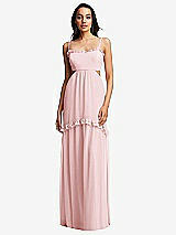 Front View Thumbnail - Ballet Pink Ruffle-Trimmed Cutout Tie-Back Maxi Dress with Tiered Skirt