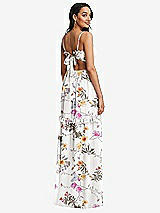 Rear View Thumbnail - Butterfly Botanica Ivory Ruffle-Trimmed Cutout Tie-Back Maxi Dress with Tiered Skirt