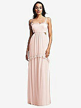 Front View Thumbnail - Blush Ruffle-Trimmed Cutout Tie-Back Maxi Dress with Tiered Skirt