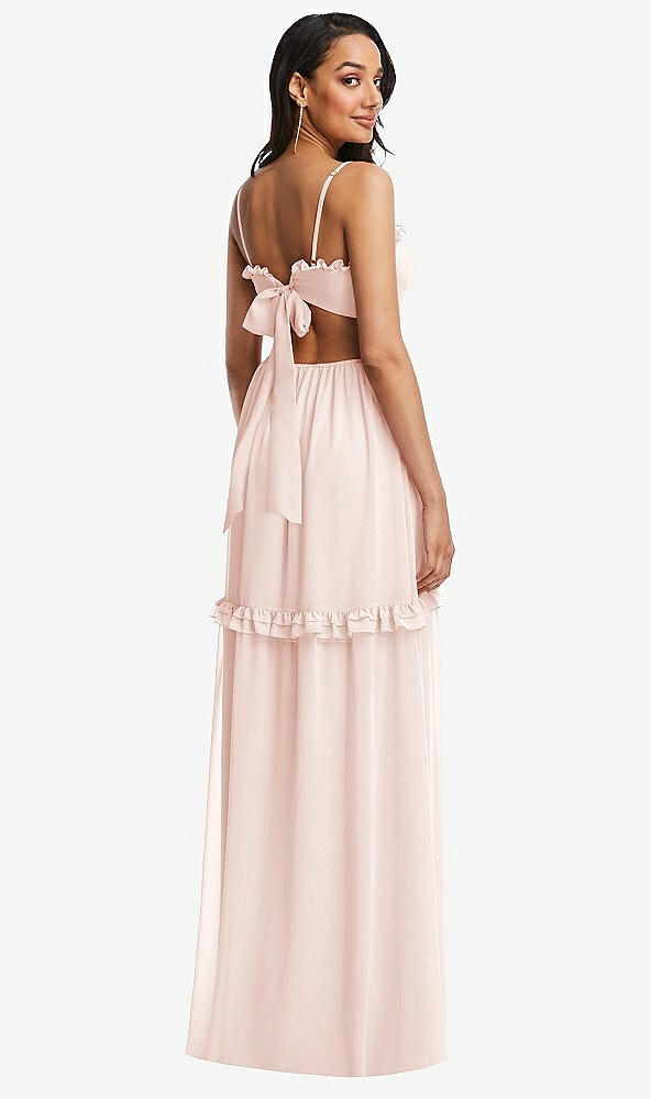 Back View - Blush Ruffle-Trimmed Cutout Tie-Back Maxi Dress with Tiered Skirt