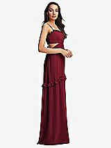 Side View Thumbnail - Burgundy Ruffle-Trimmed Cutout Tie-Back Maxi Dress with Tiered Skirt