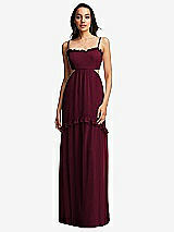 Front View Thumbnail - Cabernet Ruffle-Trimmed Cutout Tie-Back Maxi Dress with Tiered Skirt