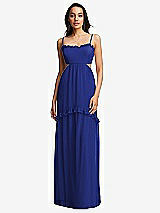 Front View Thumbnail - Cobalt Blue Ruffle-Trimmed Cutout Tie-Back Maxi Dress with Tiered Skirt